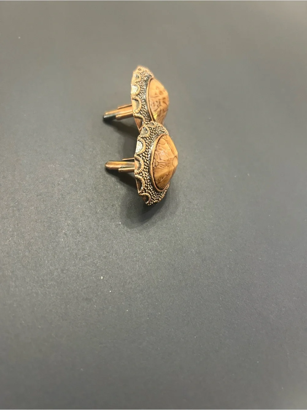 Classic Brown Cameo-Style Cuff Links in Antique Frame